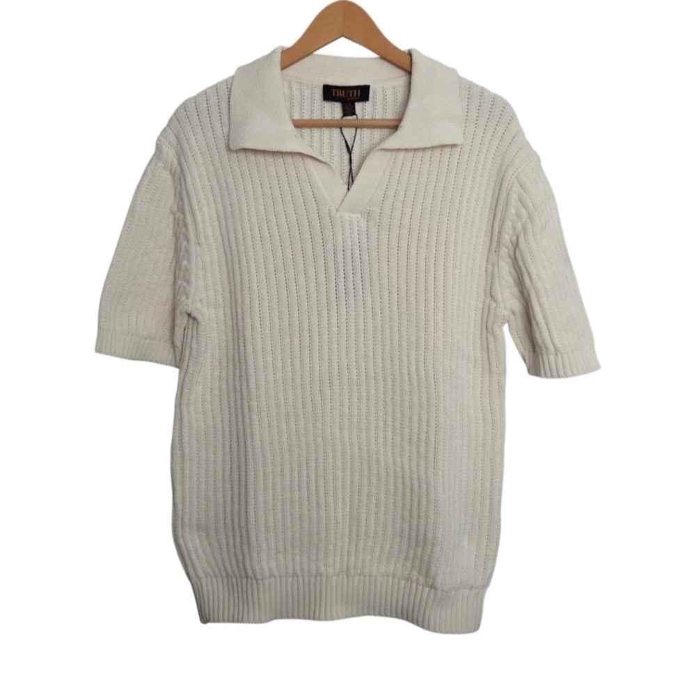 Truth Knit Short Sleeve Polo Cream Men's Size L Modern Casual
